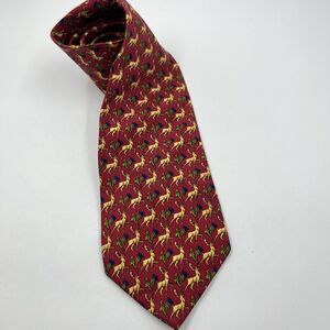 Gap Premium Tie Silk USA Made Red Gold Deer Stag Blue Green Flowers Vintage